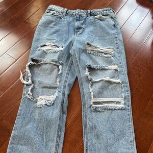 Light Wash Distressed Straight Leg Jeans: Cello